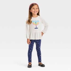 Toddler Girls' Menorah Long Sleeve Top & Star Leggings Set nwt 5t Hanukkah